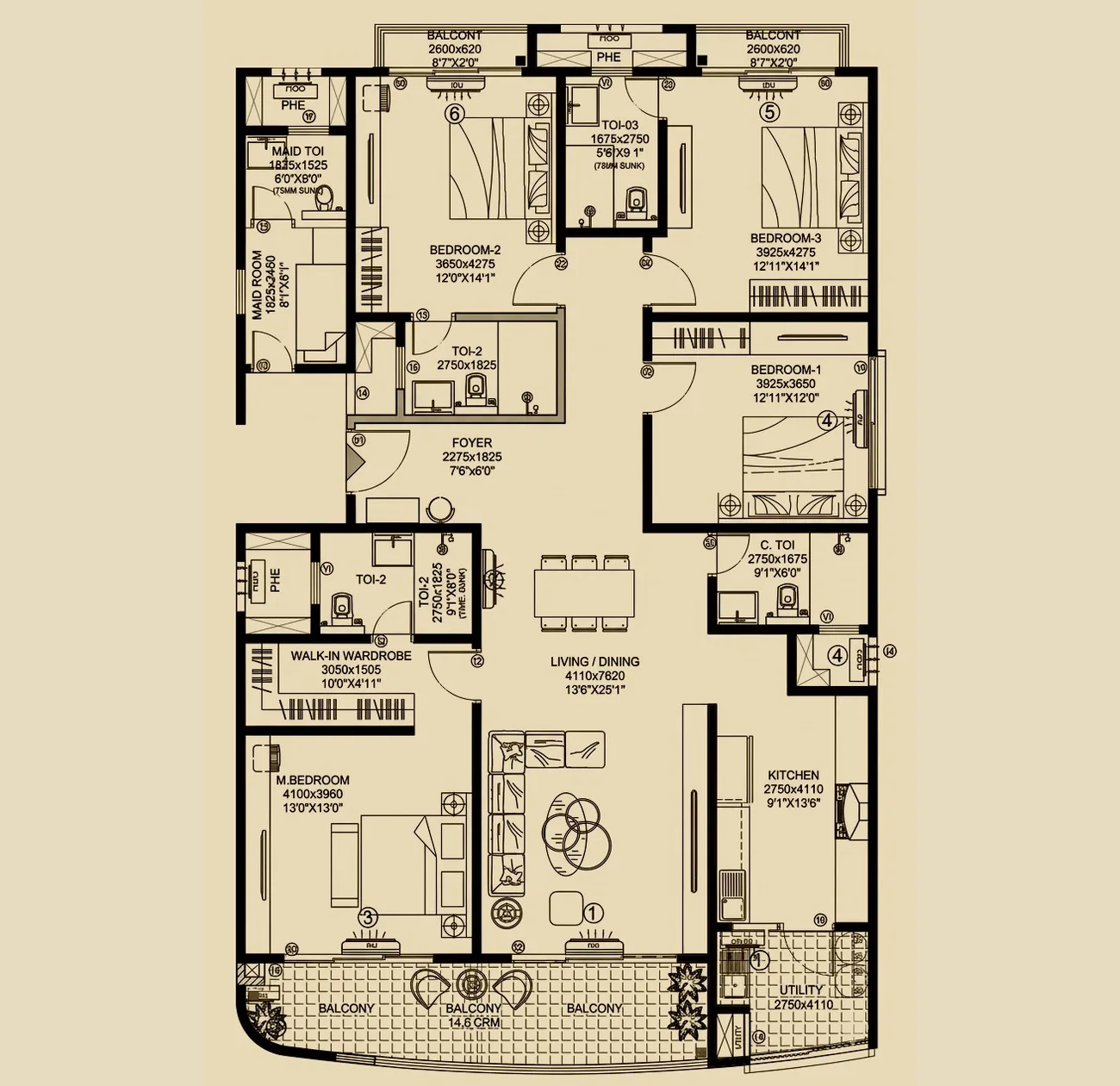 4 BHK Type 2 floor plan, 2,782 sq.ft super built-up area, Kalyani Kanakapura Road, Konanakunte 4 BHK Type 2 floor plan, 2,782 sq.ft super built-up area, Kalyani Kanakapura Road, Konanakunte